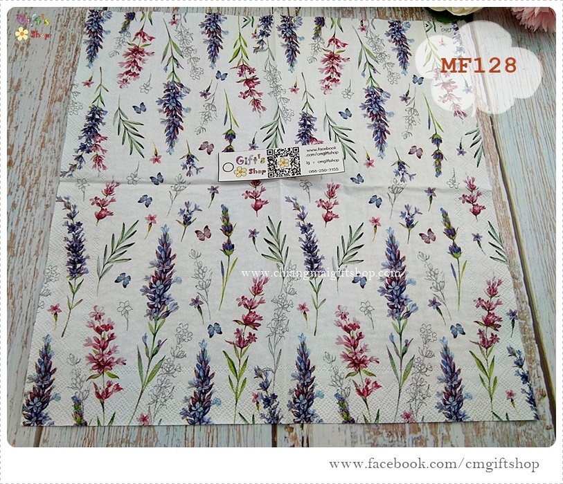 กระดาษแนปกิ้นยุโรป, ลายดอกไม้เล็กๆ สีม่วง, ลายดอกไม้, ลายดอกไม้สีม่วง, LISA white, พื้นหลังสีขาว, ลายเต็มผืน, ลายดอกลาเวนเดอร์