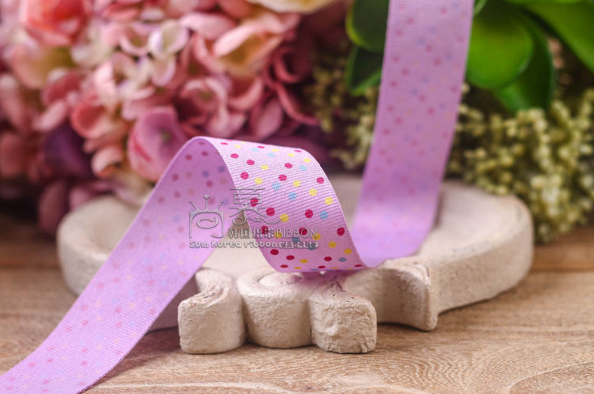 ริบบิ้นผ้าลูกฟูกเกาหลี สีหวานลายจุด ขนาด กว้าง 4 ซม..#FD