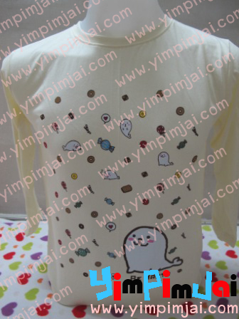 เสื้อยืดแขนสามส่วนคอกลม สกรีนลายแมวน้ำขนาดเอสาม