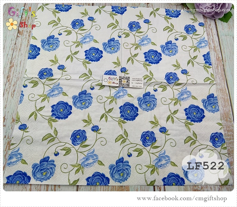 กระดาษแนปกิ้น ,Peony blue, ลายดอกโบตั๋นสีฟ้า, ลายดอกไม้สีฟ้า, ลายดอกโบตั๋นเลื้อย, พื้นหลังสีขาว