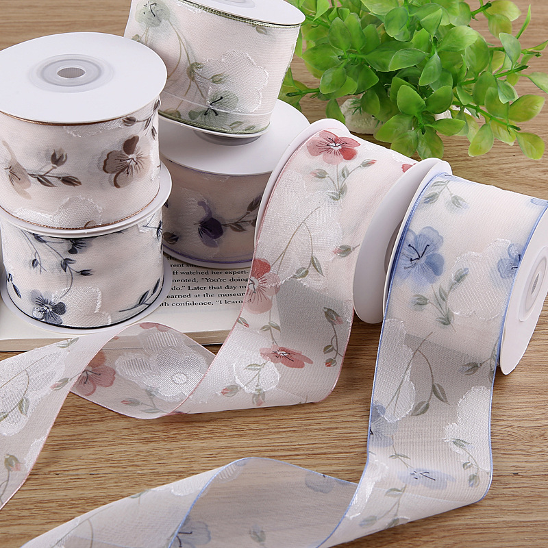 ริบบิ้นลายดอก plum blossom ขนาด 5 ซม. สไตล์เกาหลี