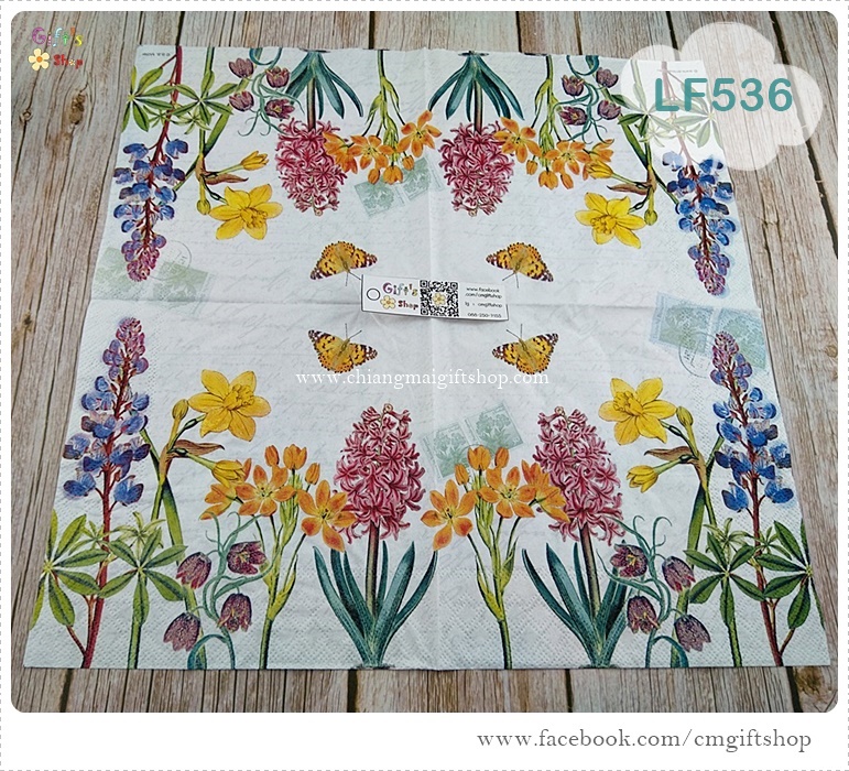 กระดาษแนปกิ้นยุโรป ,ลายดอกไม้หลายชนิด, ลายดอกไม้หลายสี, ลายทุ่งดอกไม้, ลายSpring flowers, ลายดอกไม้กับแสตมป์, ลายดอกไม้สีส้ม, ลายดอกไม้สีแดง, ลายดอกไม้สีเหลือง, ลายดอกไม้สีนำเงิน, ลายผีเสื้อ, พื้นหลังสีขาว