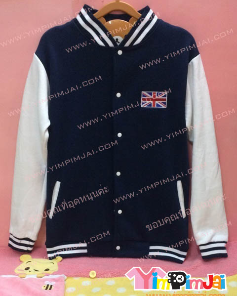 เสื้อกันหนาว เบสบอล สีกรมท่า ลายตามสั่ง เช่น ธงชาติอังกฟษ English