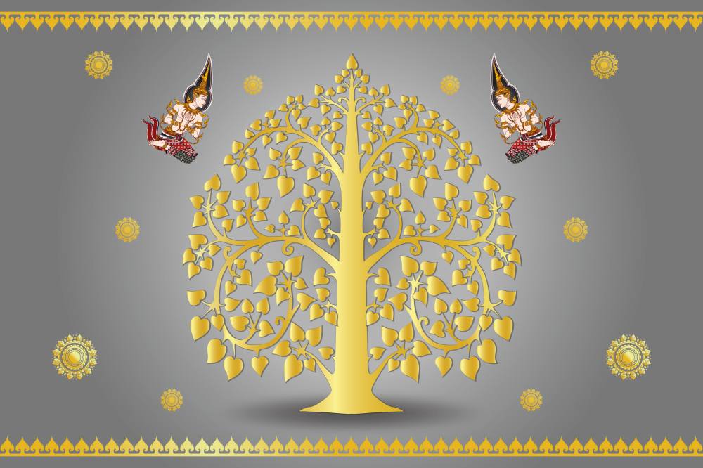 วอลเปเปอร์ติดผนัง ภาพต้นโพธิ์ สั่งทำตามขนาดที่ต้องการ สีดำ/น้ำเงิน/ฟ้า/น้ำตาล/เหลืองทอง/เขียว/เทา/แดง/ขาว CW-BDT2025-007