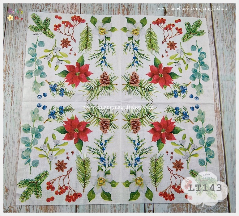 กระดาษแนปกิ้น, ลายคริสต์มาส, ลายWinter Flora, ลายดอกไม้ฤดูหนาว, ลายดอกคริสต์มาส, ลายดอกไม้สีแดง, ลายเกี่ยวกับคริสต์มาส, ลายใบไม้, ลายใบสน, ลายลูกฮอลลี่สีแดง, ลายลูกฮอลลี่, ลายใบมิสเซิลโท, ลายเบอร์รี่, ลายลูกสน, ลายดอกไม้สีขาว, พื้นหลังสีขาว