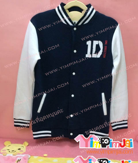 เสื้อกันหนาว เบสบอล สีกรมท่า ลายตามสั่ง เช่น วงเกาหลี 1D Thai Directionery