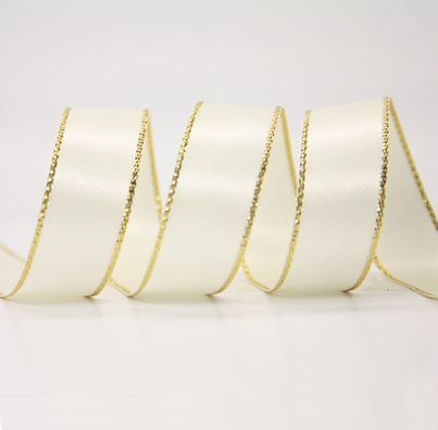 ริบบิ้นซาติน 2 หน้าขอบทอง ขนาด 38 มม. WB2 (028)