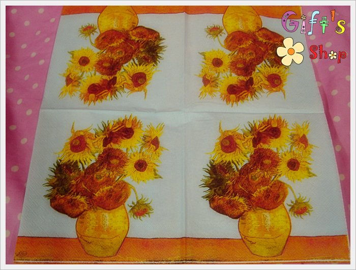 กระดาษแนปกิ้น ลายแจกันดอกทานตะวัน พื้นหลังสีฟ้าอ่อน