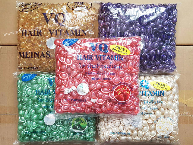 วิตามินบำรุงผม VQ เม็ดสีแดง สูตรสำหรับผมแห้งเสีย แตกปลาย ผมที่ผ่านการทำเคมี Hair Vitamin Serum แบบแพ็คใหญ่ 500 เม็ด