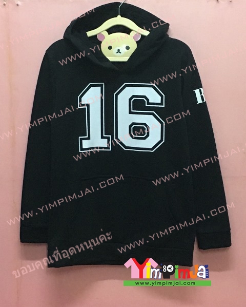 เสื้อฮู้ด เสื้อกันหนาว สีดำ แขนยาว หมวกดำ ไร้ซิป มีประเป๋า สรีนตามสั่ง 16 Tris Senior