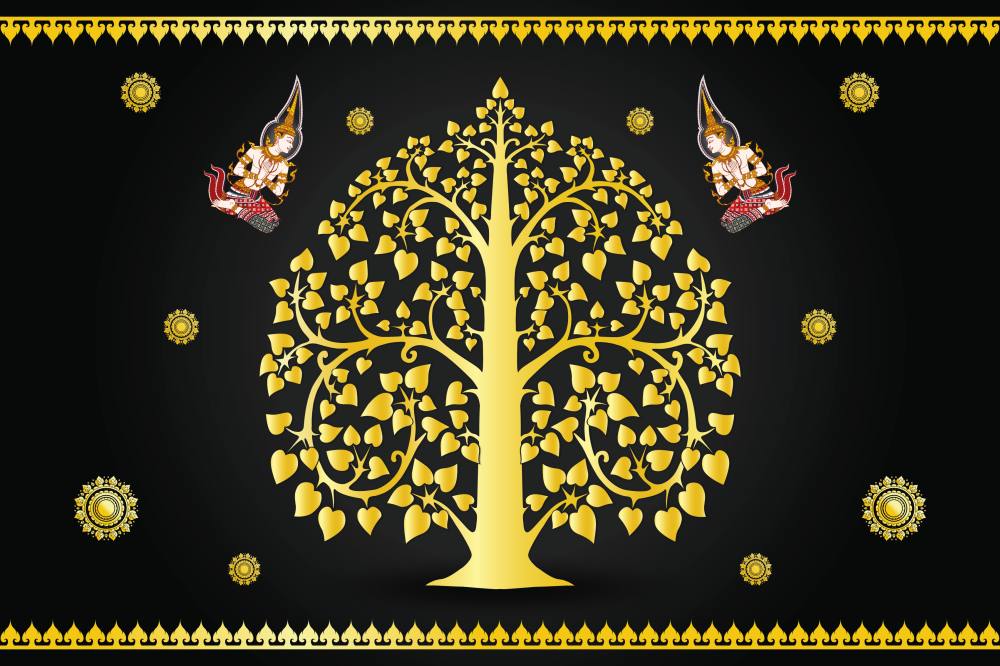 วอลเปเปอร์ติดผนัง ภาพต้นโพธิ์ สั่งทำตามขนาดที่ต้องการ สีดำ/น้ำเงิน/ฟ้า/น้ำตาล/เหลืองทอง/เขียว/เทา/แดง/ขาว CW-BDT2025-007