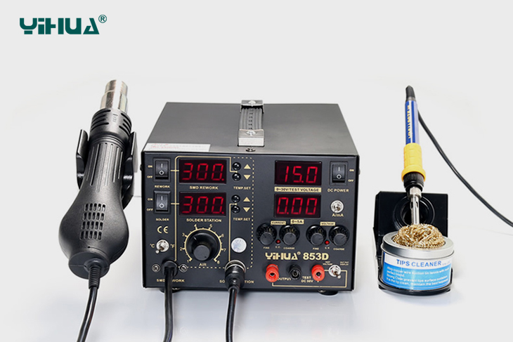 YIHUA 853D 30V 5A เครื่องเป่าลมร้อน+หัวแร้งบัดกรี+ซัพพลาย 3 in 1