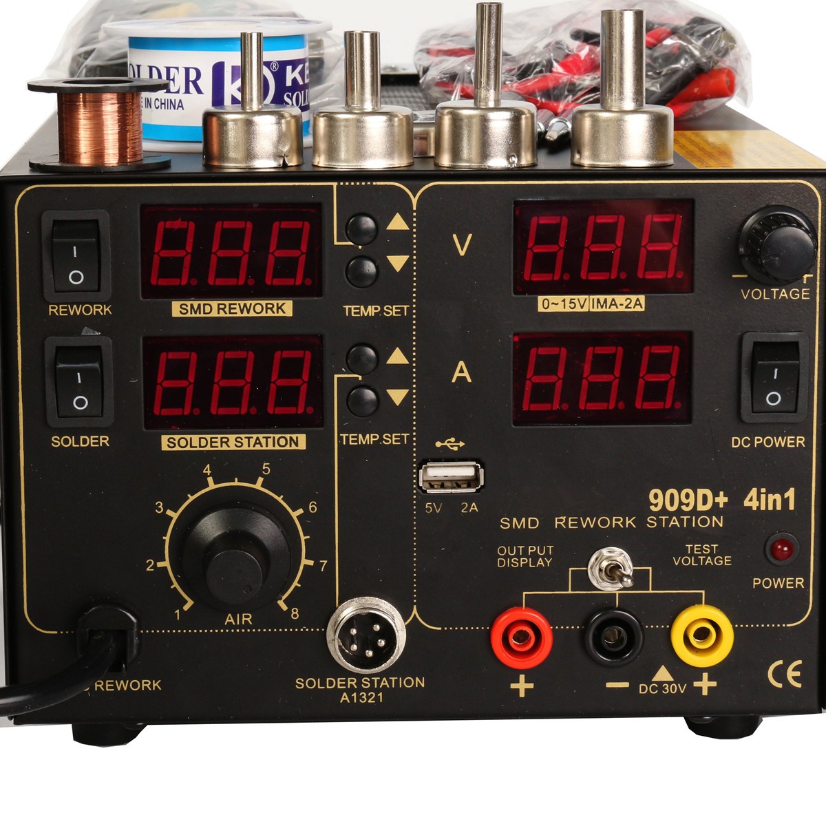 SAIKE 909D+ Rework Soldering Station + Hot Air Gun + DC Power Supply 3 in 1