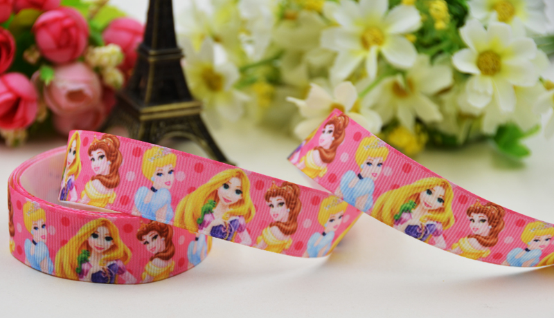 ริ้บบิ้นผ้าพิมพ์ลาย เจ้าหญิงแสนสวย กว้าง 22 mm #PZ008