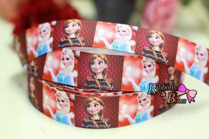 ริบบิ้นผ้าพิมพ์ลาย Frozen กว้าง 22 mm #FZ045