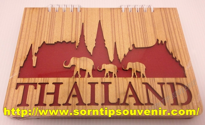 สมุดโน๊ตปกไม้แกะสลักช้าง THAILAND