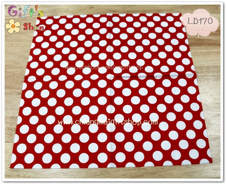 กระดาษแนปกิ้น ลายวงกลมสีขาว พื้นหลังสีแดง วงขนาดเล็ก