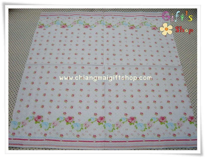 กระดาษแนปกิ้น ลายดอกไม้สีชมพู พื้นหลังสีขาว