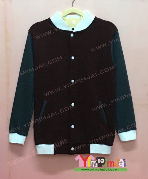 เสื้อกันหนาว เบสบอล สีดำ แขนยาวเขียวเข้ม กระดุมขาว มีกระเป๋า สรีนตามสั่ง เสื้อเปล่า
