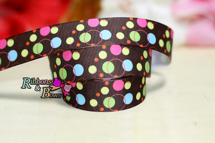 ริบบิ้นผ้าพิมพ์ลายจุด กว้าง 22 mm #PD080