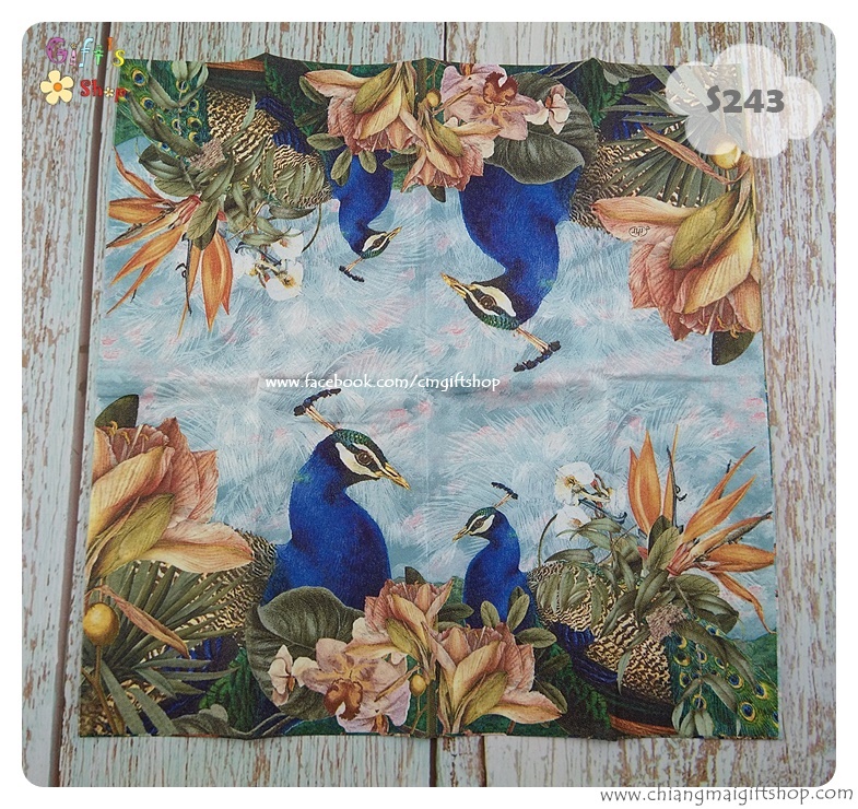 กระดาษแนปกิ้น ลายนกยูง ลายนกยูงกับดอกไม้ ลายนกยูงสองตัว Paradise peacock