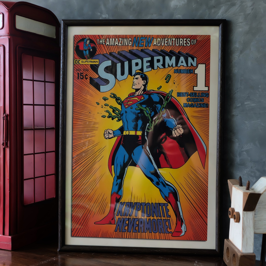 รูปโปสเตอร์พร้อมกรอบรูป รูป super man ซุปเปอร์เเมน ขนาด 13 x 19 นิ้ว
