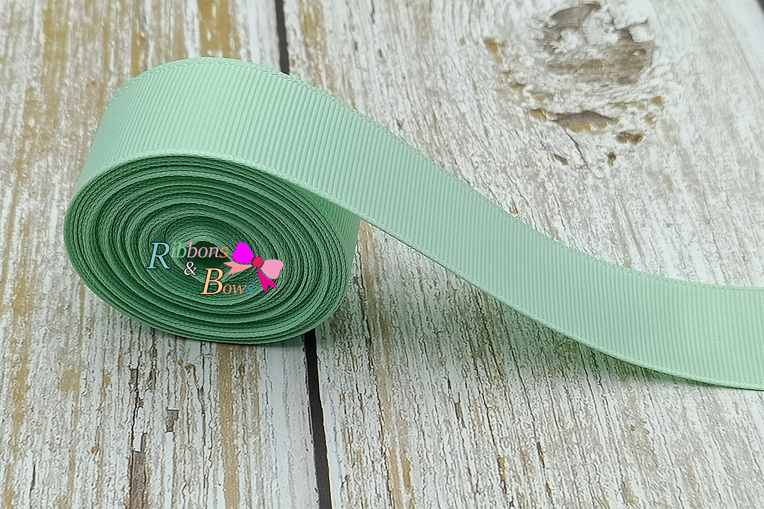 ริบบิ้นผ้าลูกฟูก สีเขียวอ่อน (513 pastel green) #PC22