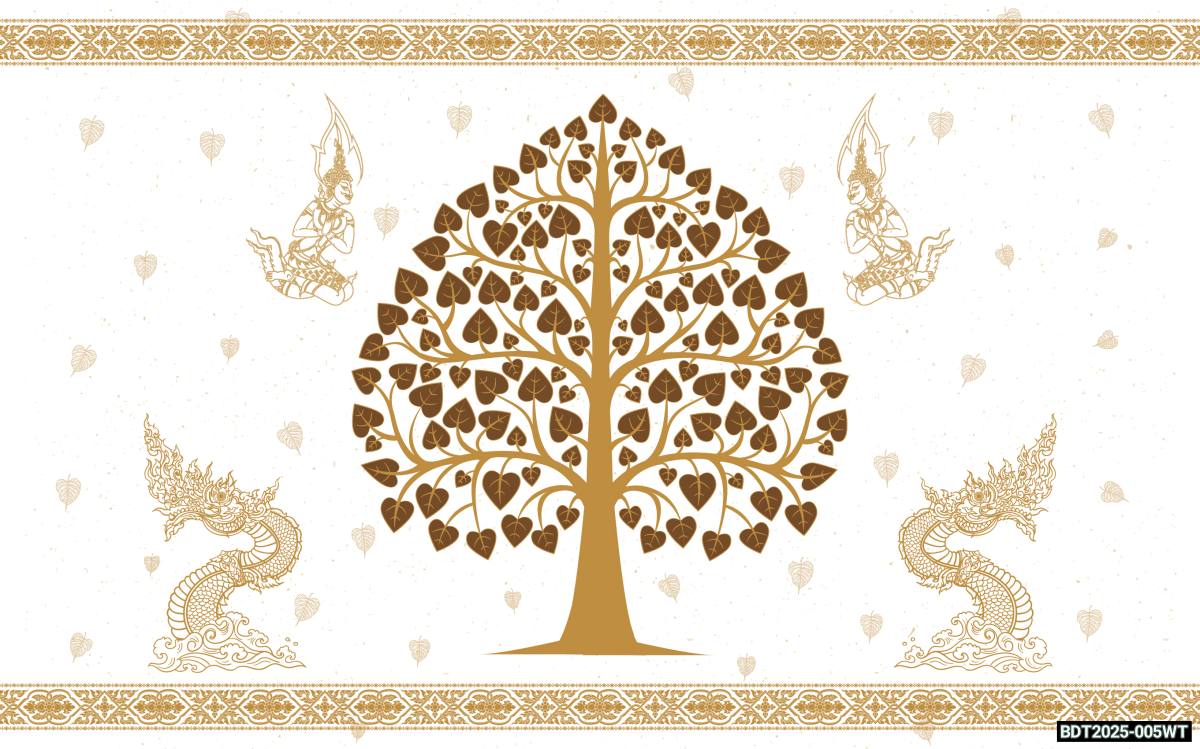 วอลเปเปอร์ภาพพิมพ์ ต้นโพธิ์-เทวดา-พญานาค ดีไซน์ใหม่ล่าสุด สีขาว CV-BDT2025-005WT