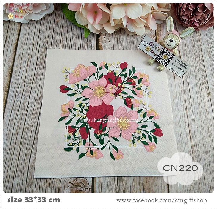 กระดาษแนปกิ้น, ลายดอกช่อดอกไม้, ลายช่อดอกไม้สีแดงสีชมพู, ลายดอกไม้สีแดง, ลายดอกไม้สีชมพู, พื้นหลังสีครีม, พื้นหลังสีอ่อน