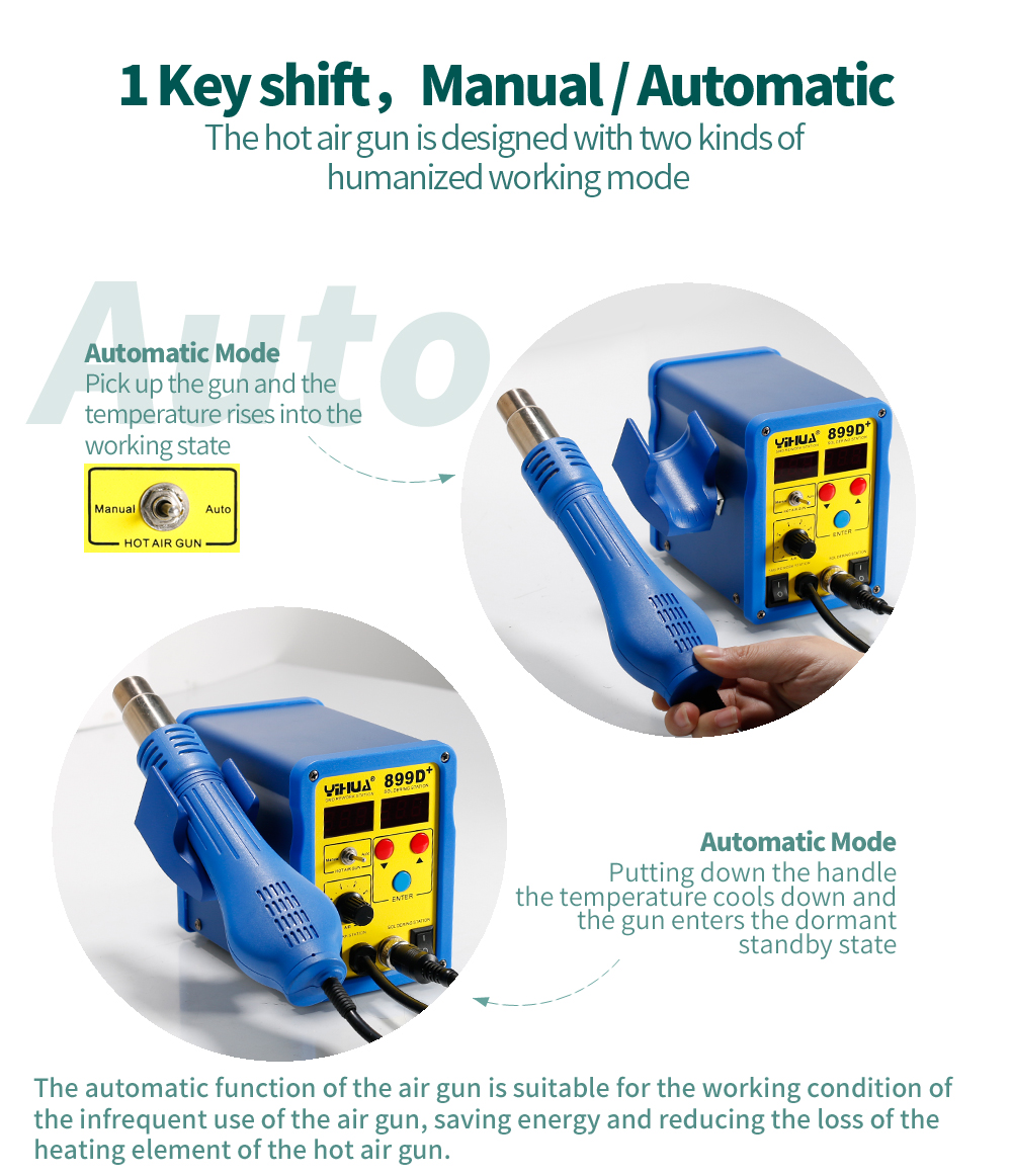 YIHUA 899D+ เครื่องเป่าลมร้อน+หัวแร้ง