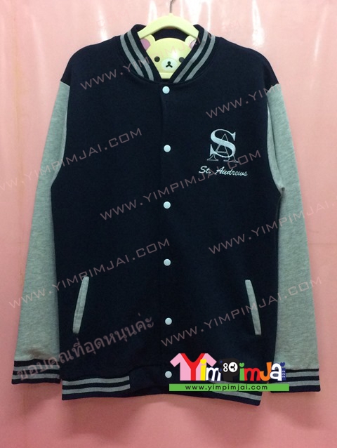เสื้อกันหนาว เบสบอล สีดำ แขนยาวเทา ลายตามสั่ง เสื้อห้อง เสื้อรุ่น S