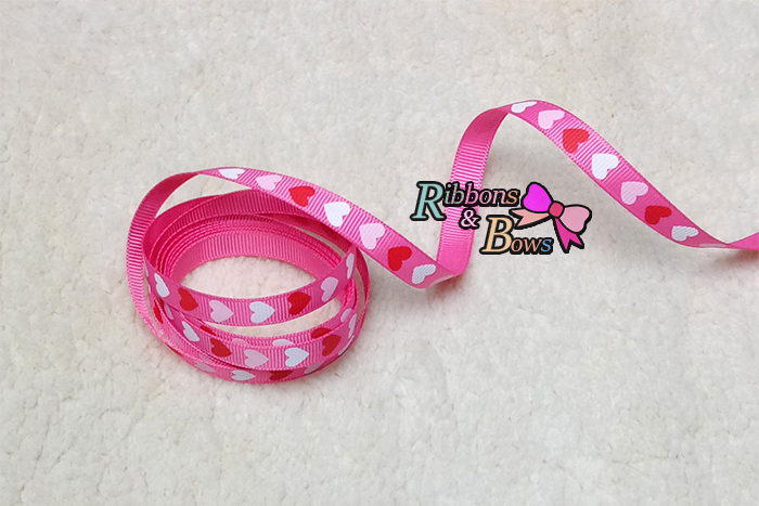 ริบบิ้นผ้าพิมพ์ลายหัวใจ กว้าง 10 mm 3 สี #HT13