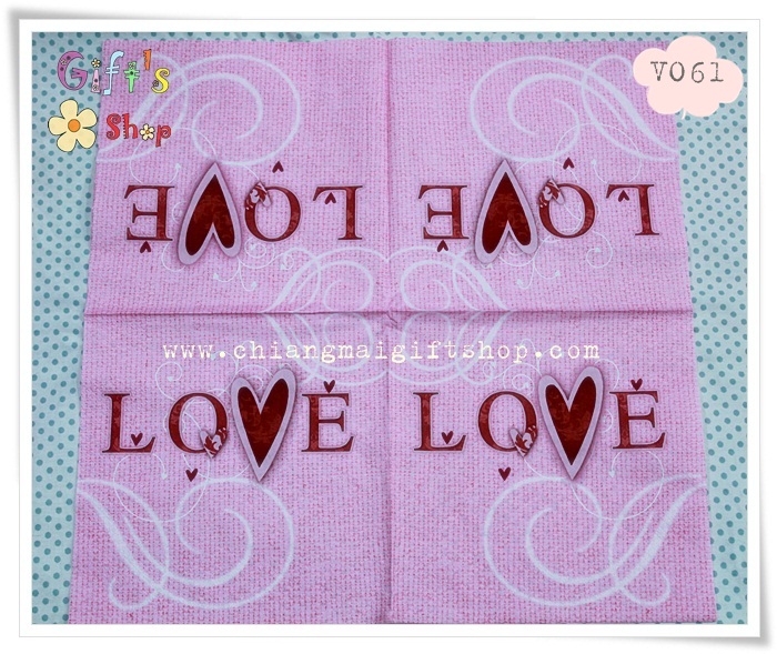 กระดาษแนปกิ้น ลาย LOVE ความรัก พื้นหลังสีชมพู