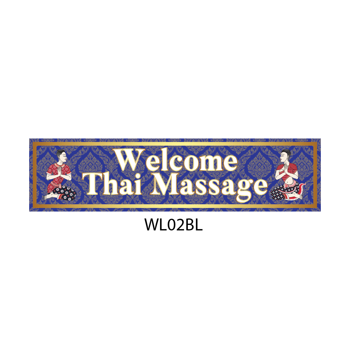 สติ๊กเกอร์ป้าย "Welcome Thai Massage" สำหรับติดตกแต่งร้านสปาไทย สีน้ำเงิน WL02BL