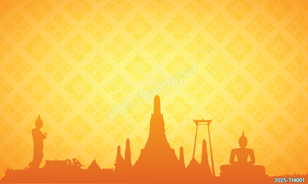 วอลเปเปอร์ติดผนัง (ผ้าแคนวาส) ภาพพื้นหลังลายไทย-วัด เจดีย์ พระพุทธรูป ออกแบบงดงาม ลงตัว สวยงาม CV-2025-THI001