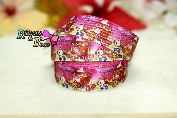 ริบบิ้นผ้าพิมพ์ลาย พี่หมีคุมะ กว้าง 22 mm #KB5