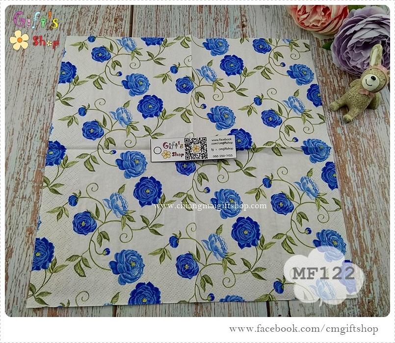 กระดาษแนปกิ้น ลายดอกไม้, ลายดอกกุหลาบสีน้ำเงิน, ลายดอกกุหลาบเลื้อยสีน้ำเงิน, ลายดอกกุหลาบ, ลายดอกไม้สีน้ำเงิน, พื้นหลังสีขาว