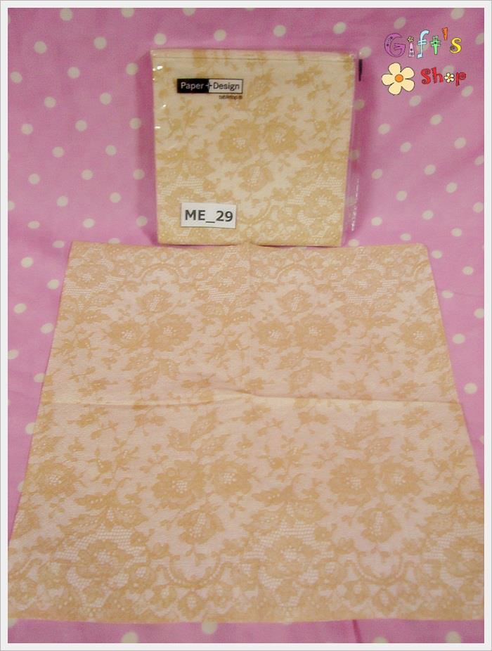 กระดาษแนปกิ้น ลายดอกไม้สีครีม พื้นสีขาว