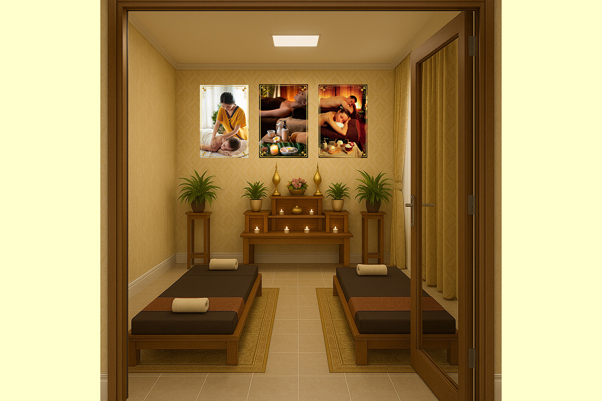 สติ๊กเกอร์ภาพคนนวด พร้อมลายกรอบในตัว (ภาพแนวตั้ง) 2025-SPA2F(60x90cm)