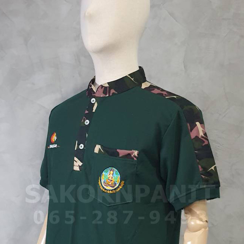 โปโลสีเขียวหัวเป็ด-คอจีน แขนคาดลายพราง/อุทยาน