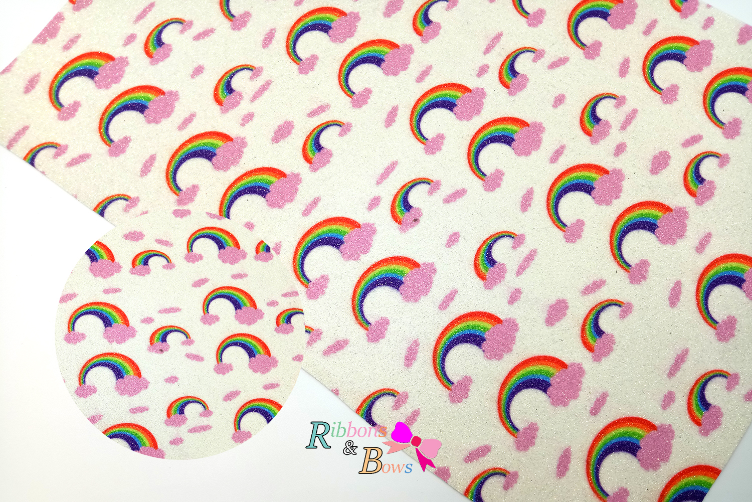 แผ่นกลิตเตอร์ทำโบว์ ลายสายรุ้ง ขนาด A4