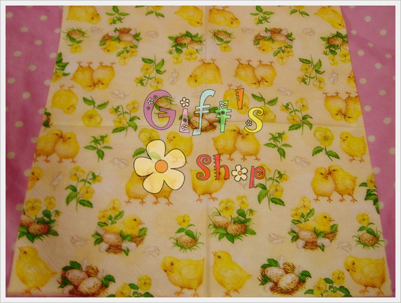 กระดาษแนปกิ้น ลายลูกเจี๊ยบกับดอกไม้สีเหลือง