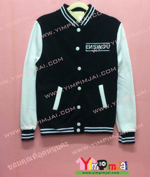 เสื้อกันหนาว เบสบอล สีดำ แขนยาวขาว ลายตามสั่ง เสื้อห้อง เสื้อรุ่น ENSWOU