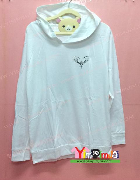 เสื้อฮู้ด สีขาว แขนยาว หมวก สกรีนตามสั่ง สกรีนหลัง