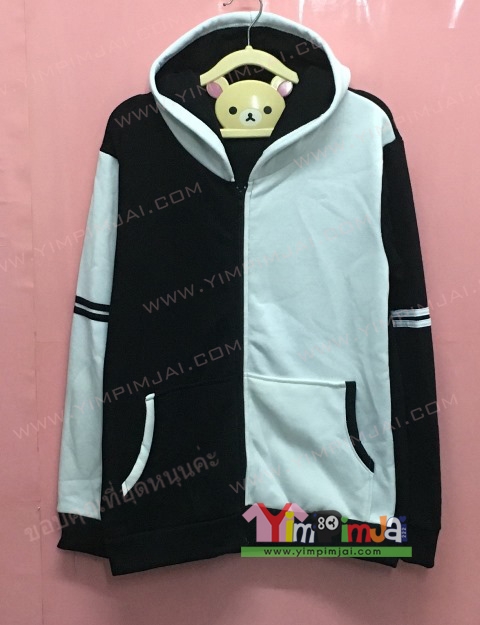 เสื้อฮู้ต เสื้อกันหนาว เสื้อรุ่น สีดำข้างขาวข้าง แขนยาว หมวกขาวในดำ ซิปดำ มีกระเป๋า สกรีนตามสั่ง เสื้อเปล่า ลายอก
