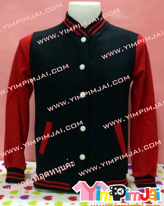 เสื้อเบสบอล กันหนาว สีดำแขนแดง