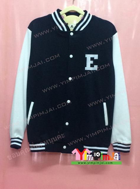 เสื้อกันหนาว เบสบอล สีดำ แขนยาวขาว ลายตามสั่ง เสื้อห้อง เสื้อรุ่น E World Class Secret