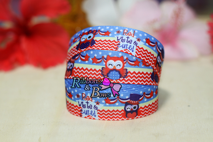 ริบบิ้นผ้าพิมพ์ลาย นกฮูกกว้าง 22 mm #AN08