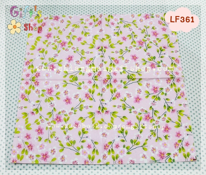 กระดาษแนปกิ้น ดอกไม้สีขาว ชมพู พื้นหลังสีชมพู