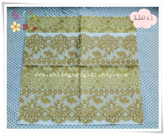 กระดาษแนปกิ้น ลายดอกไม้ ใบไม้ สีทอง พื้นหลังสีขาว